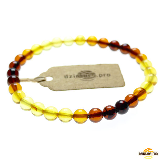 17.5cm • ø7mm • Premium AAA kvalitātes pulētā dzintara sieviešu aproce - daudzkrāsu dzintara bumbiņas